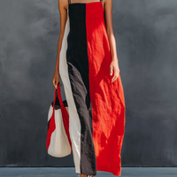 Women's Minimalist Color-Block Linen-Blend Maxi Dress With Square Neck And Spaghetti Straps MDZ2974D6Y