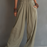 Women's Minimalist Halter-Neck V-Neck Sleeveless Waist-Cinching Jumpsuit MDZ2904D2Y