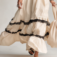 Women's Minimalist Linen-Blend Halter V-Neck Maxi Dress With Lace Trim And Cinched Waist MDZ2937D5Y