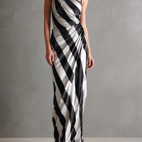 Women's Minimalist Satin Striped Print Asymmetrical Spaghetti Strap Maxi Dress MDZ2911D2Y