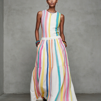 Women's Casual Colorful Woven Sleeveless Maxi Dress With Round Neck MDZ2995D0LXY