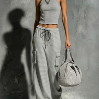 Women's Minimalist Sporty-Casual Striped Tank Top & Drawstring Straight Skirt Set MDZ3046D0Y