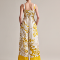 Women's Casual Yellow Printed Woven Sleeveless Spaghetti-Strap Jumpsuit MDZ2965D7LXY