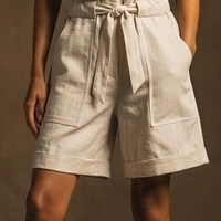 Women's Casual Off-White Linen-Cotton Blend Asymmetrical Button Waist Belt Sleeveless Short Jumpsuit MDZ3098D6GMJ