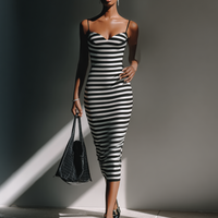 Women's Minimalist Striped Slim-Fit Midi Slip Dress MDZ0632E4ZRK