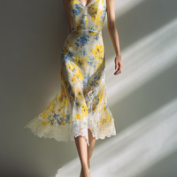 Women's Minimalist Floral Lace-Trimmed Midi Slip Dress MDZ0753E6ZRK