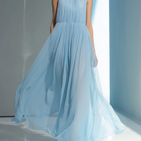 Women's Simple Pleated Backless Chiffon Maxi DressMDZ0703E2ZRK