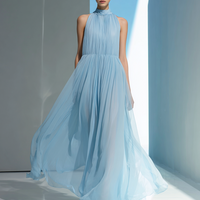 Women's Simple Pleated Backless Chiffon Maxi DressMDZ0703E2ZRK