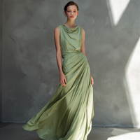 Women's Minimalist Draped Sleeveless Satin-Blend Maxi DressMDZ0738E3ZRK