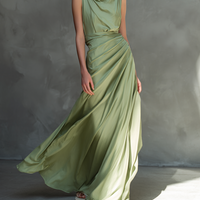 Women's Minimalist Draped Sleeveless Satin-Blend Maxi DressMDZ0738E3ZRK