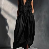 Women's Loose-Fit Sleeveless V-Neck Long Denim DressMDZ0730E5ZRK