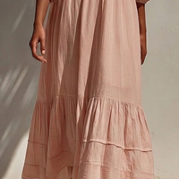 Women’s Blush Pink Cold-Shoulder Floral Embroidered Maxi Dress With Tiered Skirt MDZ0712E7T