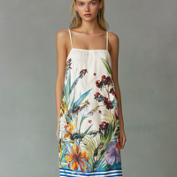 Women's Casual Woven Mini Dress: Colorful Print, Spaghetti Straps, Sleeveless, Loose Fit MDZ0719E0LXY