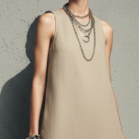 Women's Minimalist-Style Khaki Cotton-Linen Sleeveless Maxi Dress With Lace-Paneled Hem MDZ0787E3GMJ