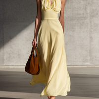 Women's Simple Ruffled Backless Flowy Maxi Dress MDZ0823E0ZRK