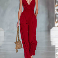 Women's Minimalist Deep V-Neck Sleeveless Wide-Leg Jumpsuit MDZ0803E0ZRK