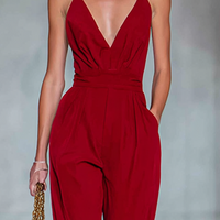 Women's Minimalist Deep V-Neck Sleeveless Wide-Leg Jumpsuit MDZ0803E0ZRK