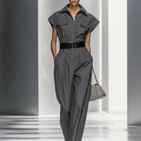Women's Slim-Fit Utility-Style Short-Sleeve Wide-Leg Jumpsuit (Belt Not Included) MDZ0857E2ZRK