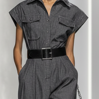 Women's Slim-Fit Utility-Style Short-Sleeve Wide-Leg Jumpsuit (Belt Not Included) MDZ0857E2ZRK