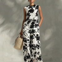Women's Simple Printed Sleeveless Maxi DressMDZ0881E4ZRK