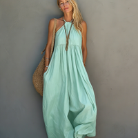 Women's Casual Woven Halter-Neck Sleeveless Jumpsuit In Mint Green MDZ0802E5LXY