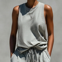Women’s Grey Sleeveless Tank Top & Cargo Jogger Shorts Two-Piece Set MDZ0853E1T