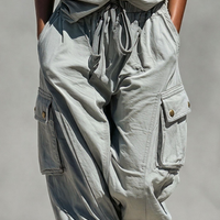 Women’s Grey Sleeveless Tank Top & Cargo Jogger Shorts Two-Piece Set MDZ0853E1T