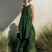 Women's Simple Linen-Blend Sleeveless Tiered Maxi Dress MDZ0994E6ZRK