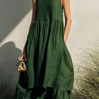 Women's Simple Linen-Blend Sleeveless Tiered Maxi Dress MDZ0994E6ZRK