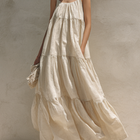Women's Simple Linen-Blend Tiered Maxi DressMDZ0928E4ZRK