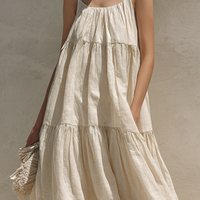 Women's Simple Linen-Blend Tiered Maxi DressMDZ0928E4ZRK
