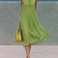 Women’s Lime Green Sleeveless Chiffon Midi Dress With Neck Tie Detail MDZ0914E0T