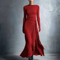 Women's Gray Exquisite Stretch Blended Fabric Wrap Dress - Knotted Maxi Dress MDA1401H9I