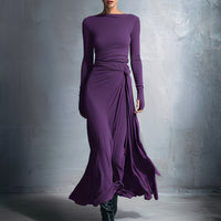 Women's Gray Exquisite Stretch Blended Fabric Wrap Dress - Knotted Maxi Dress MDA1401H9I