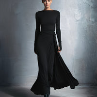 Women's Gray Exquisite Stretch Blended Fabric Wrap Dress - Knotted Maxi Dress MDA1401H9I