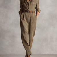 Women's Brown Sophisticated Tweed - Texture Plaid Utility Jumpsuit (without belt) MDA0167I2I