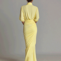 Women's Bright Yellow Drape Comfortable Blended Maxi Dress MDA2811G6I