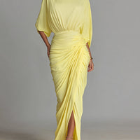 Women's Bright Yellow Drape Comfortable Blended Maxi Dress MDA2811G6I
