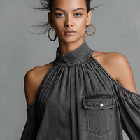 Women's Minimalist Washed Denim Off-the-shoulder Mini Dress MDA1791L3Y