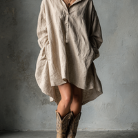 Women's Fashion Loose Cotton And Linen Button Lapel Mini Dress MDA1854H2Y