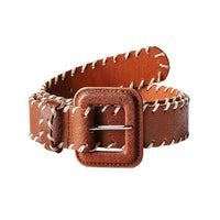 Women's Brown Leather Belt with Stitching Detail MDA1679H3I