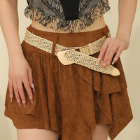 Women's Gold Chic Cotton And Linen Braided Imitation Metal Belt MDA1606H0I