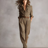 Women's Brown Sophisticated Tweed - Texture Plaid Utility Jumpsuit (without belt) MDA0167I2I