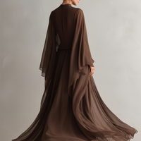 Women's Rich Brown Chiffon Dress With Flowy Maxi Silhouette & Cape-like Design, Modern Elegant-Glam Style Dress MDA1967L4I