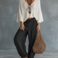 Women's Minimalist Lightweight Cape-sleeved Sweater And Harem Pants Set MDZ2685A8Y