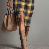 Women's Flannel Plaid Long Sleeve Shirt Midi Dress MDA2294J2Y