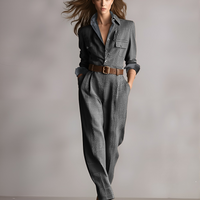 Women's Brown Sophisticated Tweed - Texture Plaid Utility Jumpsuit (without belt) MDA0167I2I