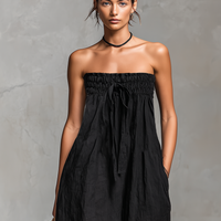 Women's Minimalist Loose-fitting Linen Blend Strapless Jumpsuit With Tie Closure MDZ2024A9Y