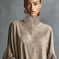 Women's Minimalist Loose-fitting Faux Suede High-neck Mini Dress MDA2423K1Y