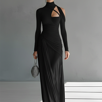 Women's Grey Silky Stretch Sophisticated Ruched Detail Cut-Out Maxi Dress MDA0546K6I